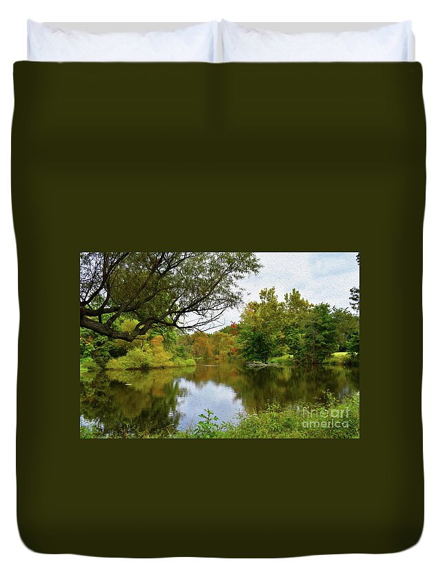 Pictures Of Flowers Duvet Cover featuring the photograph Painted Fall On The Back Pond by Skip Willits
