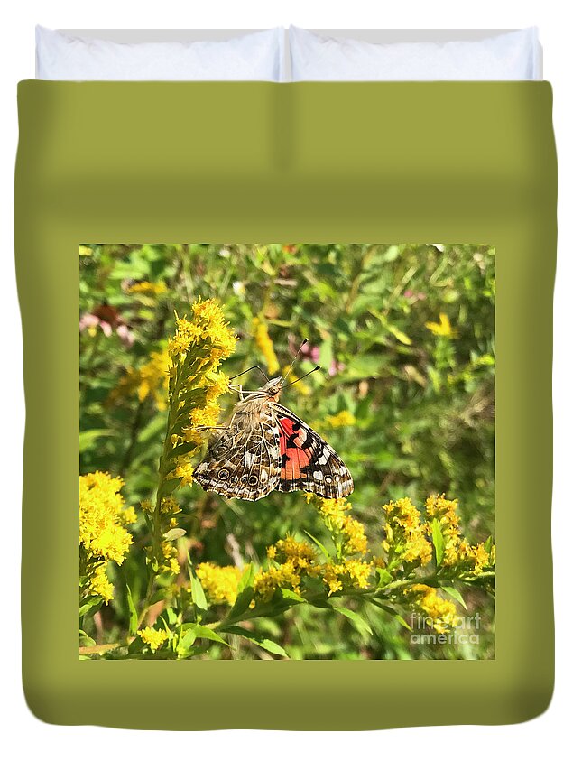 Painted Lady Duvet Cover featuring the photograph Painted Lady and Goldenrod 5 by Amy E Fraser