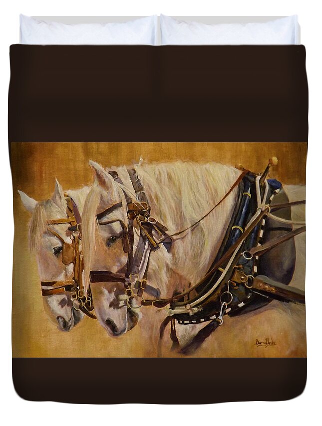 Equestrian Duvet Cover featuring the painting Pair In Harness by Barry BLAKE