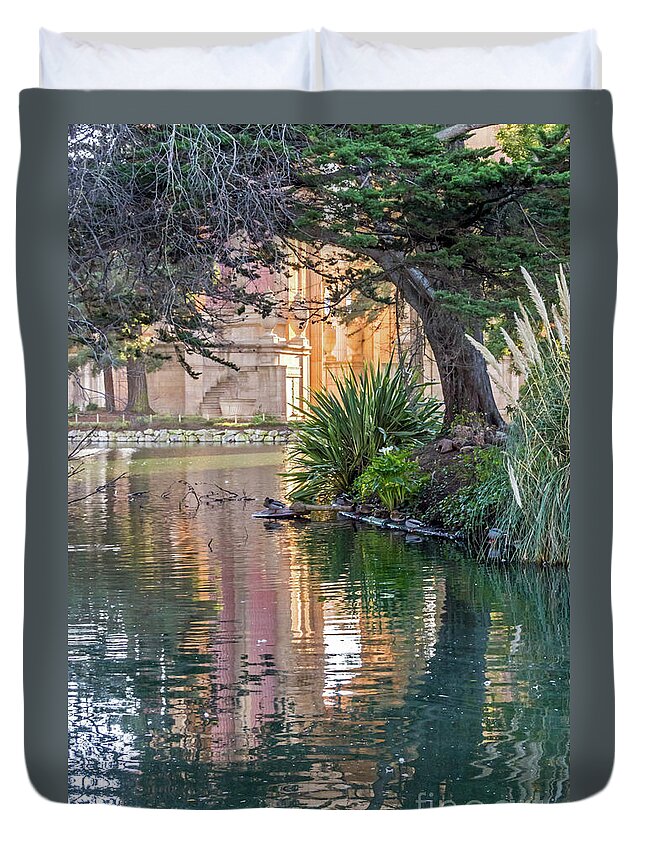 Lagoon Duvet Cover featuring the photograph Palace Arts by Kate Brown