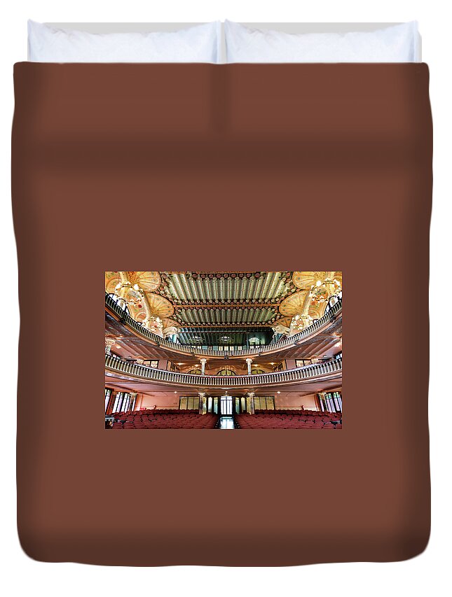 Catalonia Duvet Cover featuring the photograph Palau De La Musica In Barcelona by 1001nights