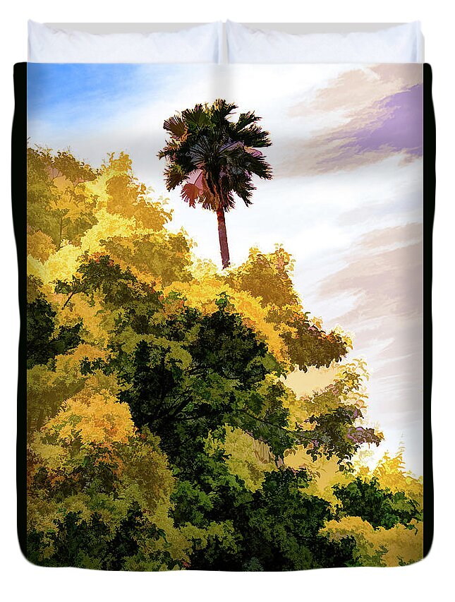 Art Duvet Cover featuring the photograph Palm above the Trees by Roslyn Wilkins