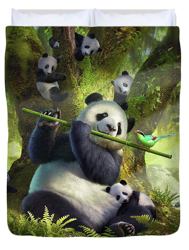 Panda Duvet Cover featuring the digital art Pan Da Bear by Jerry LoFaro