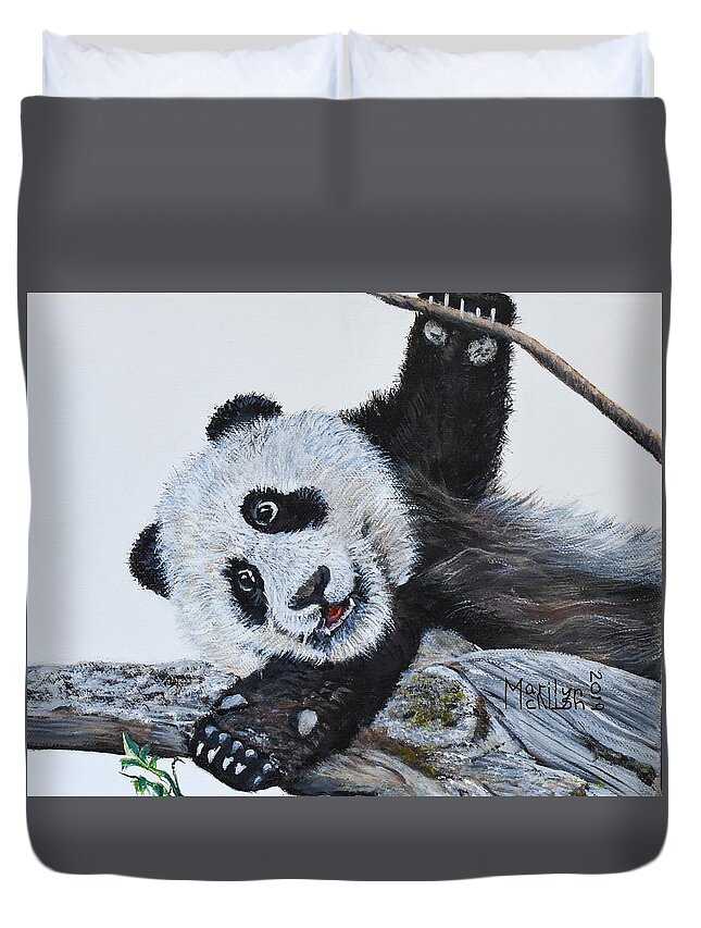 Panda Duvet Cover featuring the painting Panda Play by Marilyn McNish
