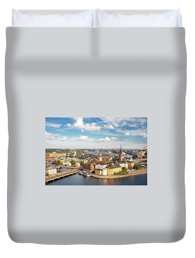 Downtown District Duvet Cover featuring the photograph Panorama Of Stockholm, Sweden by 97
