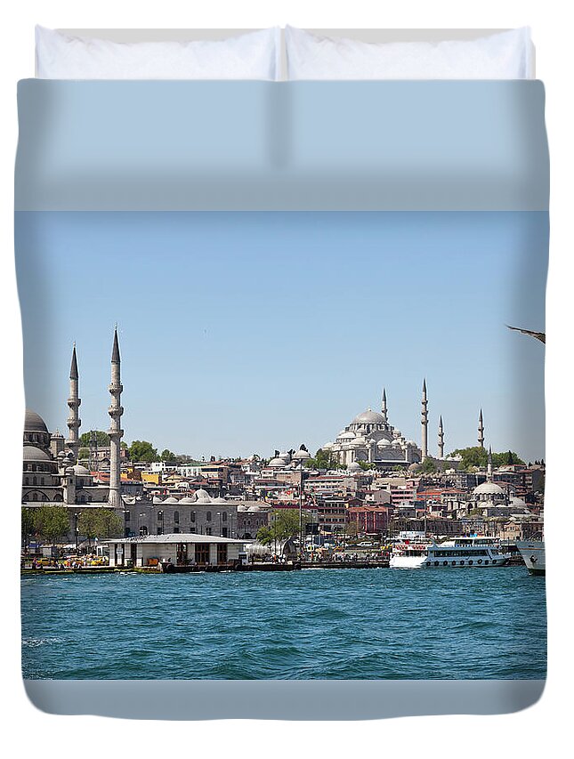 Istanbul Duvet Cover featuring the photograph Panoramic Istanbul by Sinankocaslan