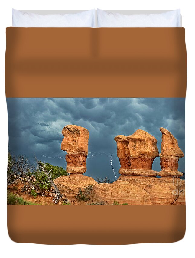 Dave Welling Duvet Cover featuring the photograph Panoramic Lightning In Devils Garden Escalante Grand S by Dave Welling