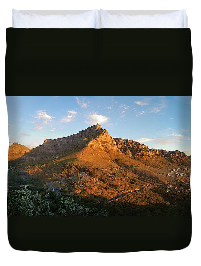 Tranquility Duvet Cover featuring the photograph Panoramic View At Sunset Of Table by Andy Nixon