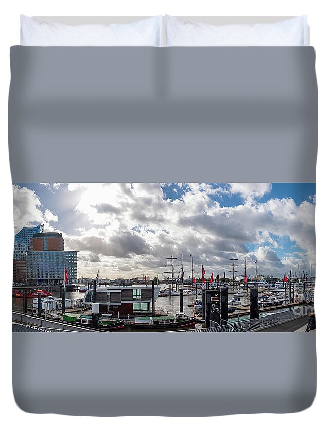 Panoramic View Of Hamburg Bymarina Usmanskaya Duvet Cover featuring the photograph Panoramic view of Hamburg by Marina Usmanskaya