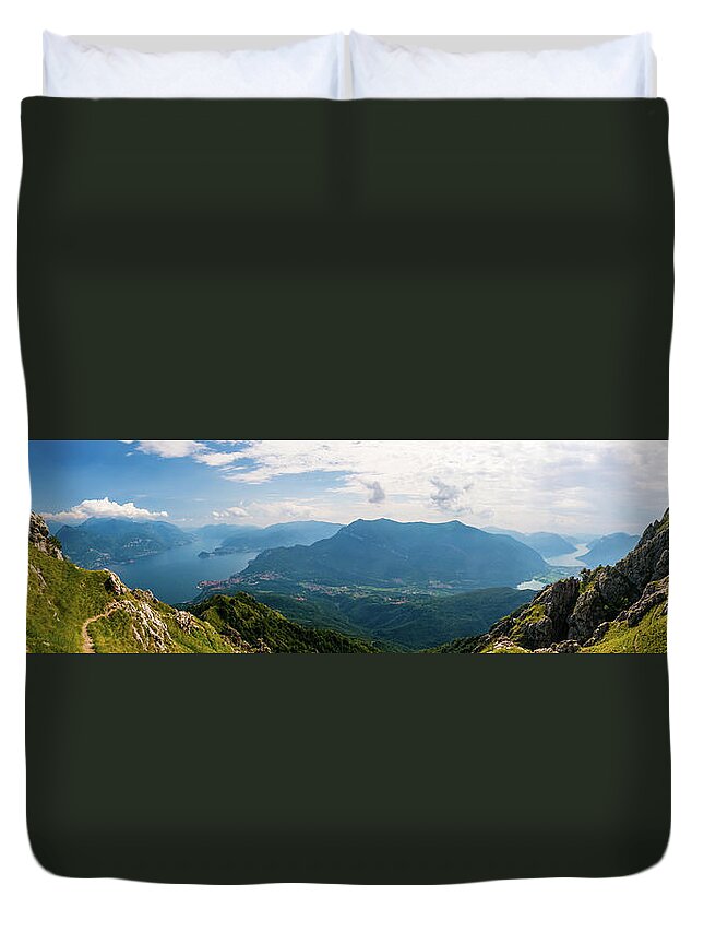 Scenics Duvet Cover featuring the photograph Panoramic View Of Lago Di Como And by Mmac72