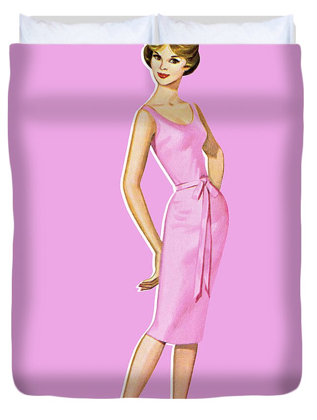 Adult Duvet Cover featuring the drawing Paper Doll Woman by CSA Images