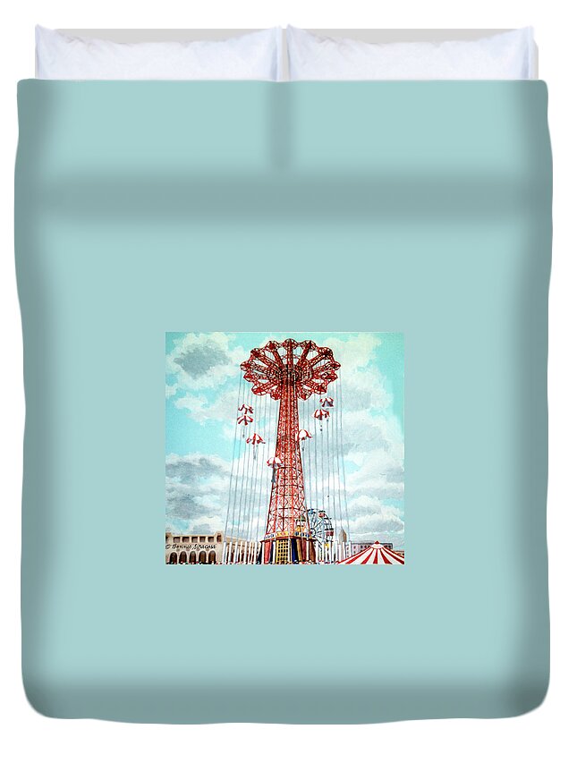  Duvet Cover featuring the painting Parachute Jump by Bonnie Siracusa