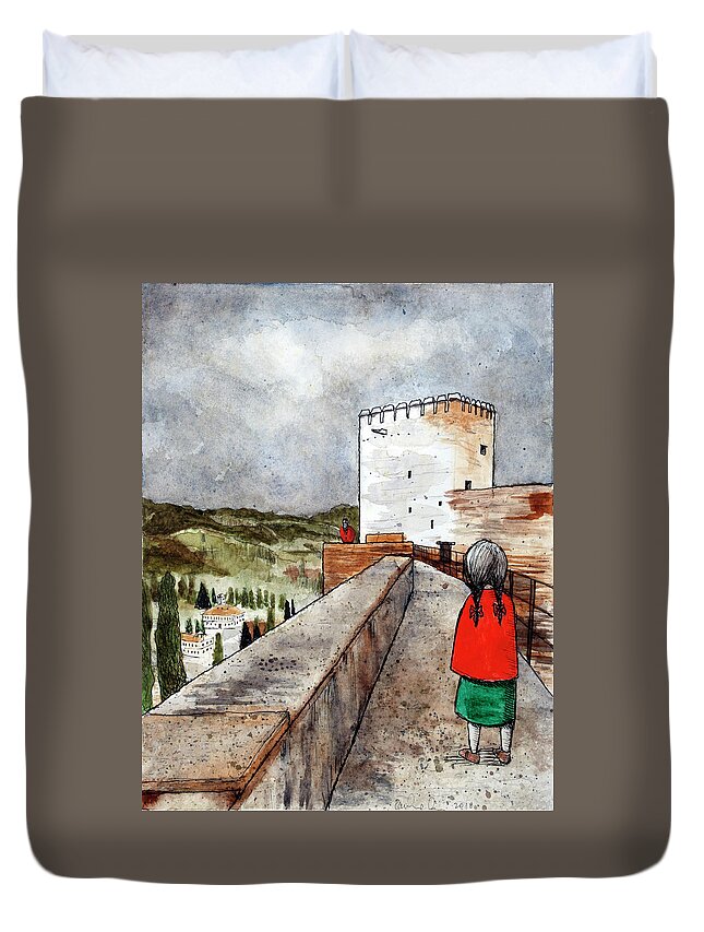 Alhambra Duvet Cover featuring the painting Parapet by Pauline Lim