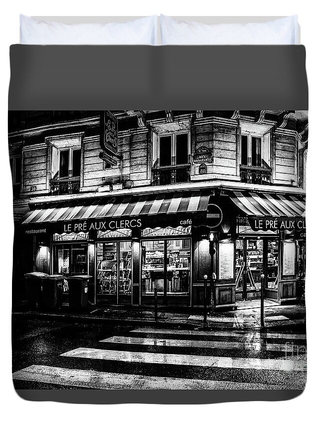 French Bistro Duvet Cover featuring the photograph Paris at Night French Bistro by M G Whittingham