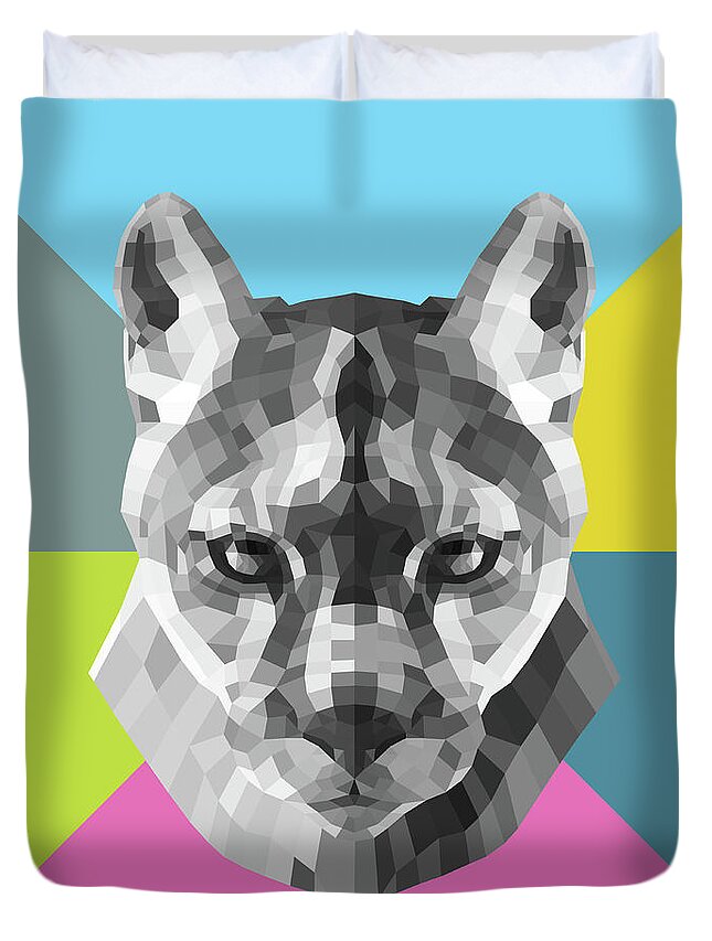 Mountain Lion Duvet Cover featuring the digital art Party Mountain Lion by Naxart Studio