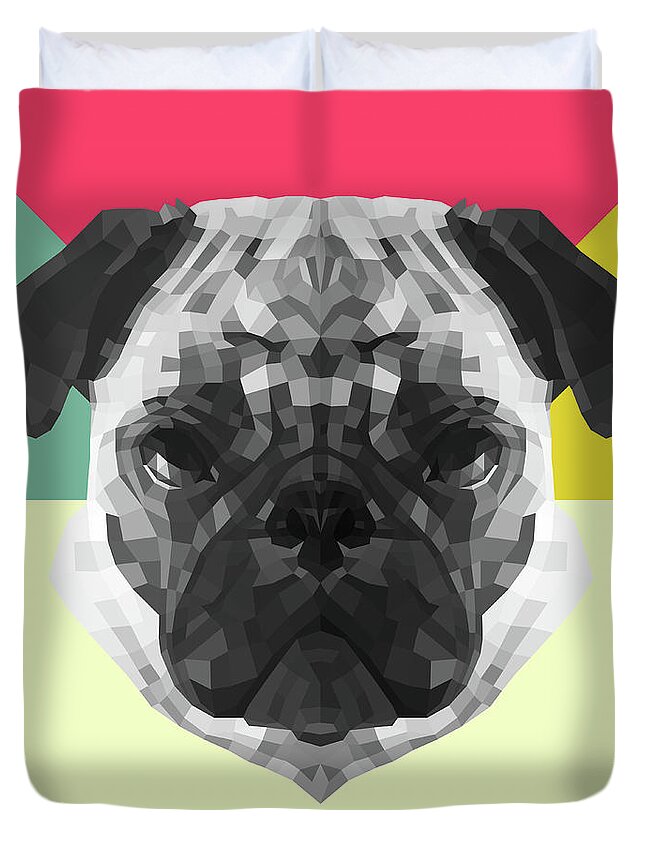 Pug Duvet Cover featuring the digital art Party Pug by Naxart Studio