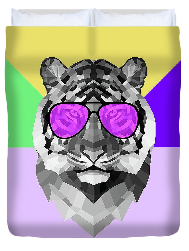 Tiger Duvet Cover featuring the digital art Party Tiger in Glasses by Naxart Studio