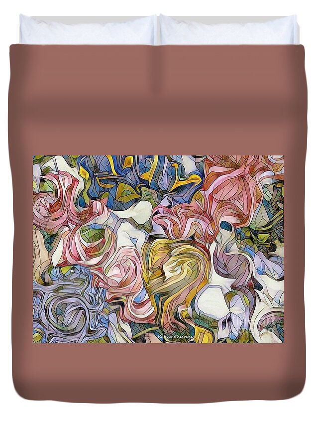 Contemporary Art Duvet Cover featuring the digital art Pastel Mosaic by Kathie Chicoine