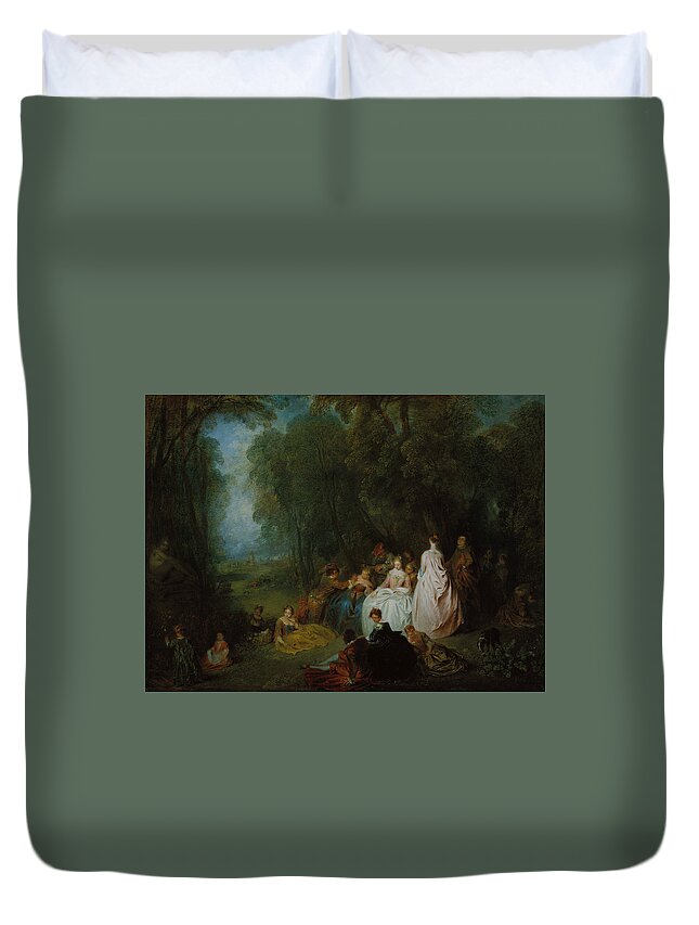 18th Century Art Duvet Cover featuring the painting Pastoral Gathering by Jean-Antoine Watteau