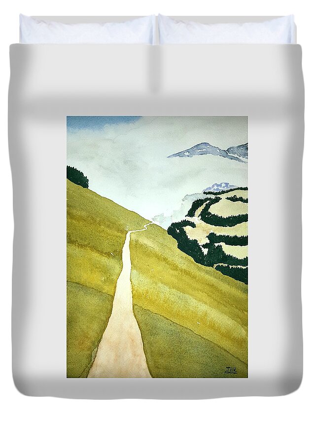 Watercolor Duvet Cover featuring the painting Path of Lore by John Klobucher