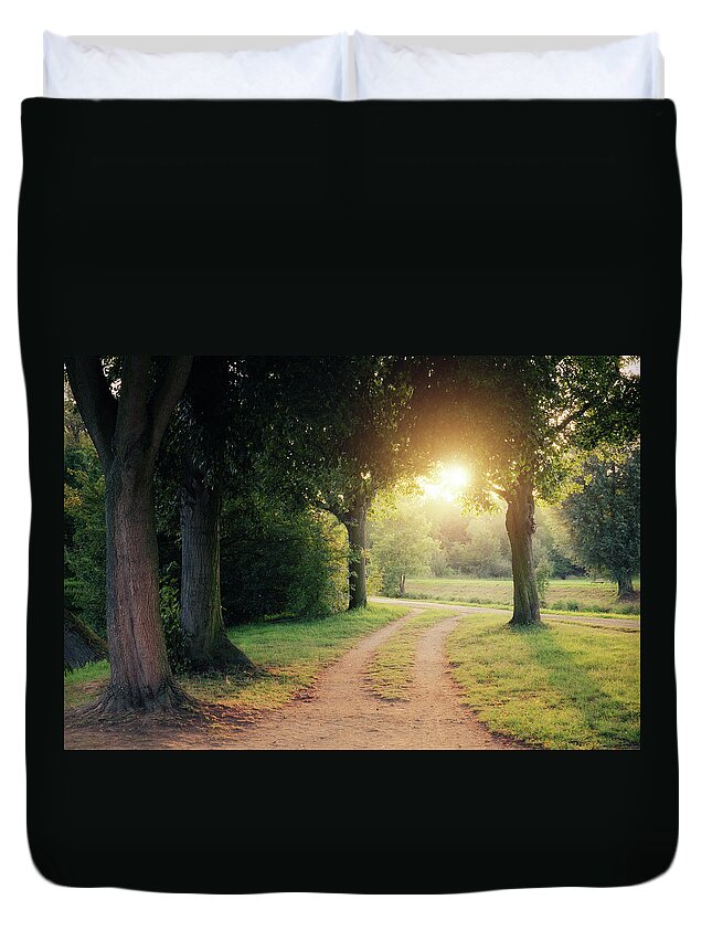 Grass Duvet Cover featuring the photograph Path To Light by Philipp Klinger