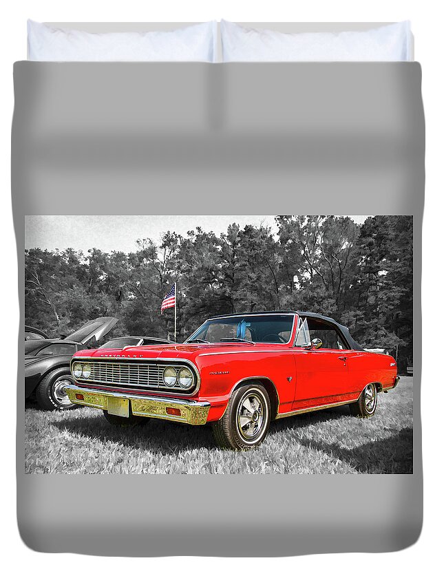 60s Duvet Cover featuring the photograph Patriotic 64 Chevy Chevelle by Kristia Adams