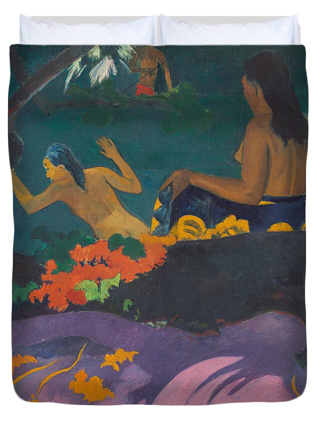 Painting Duvet Cover featuring the painting Paul Gauguin Fatata te miti / By the Sea. Date/Period 1892. Painting. Oil on canvas. by Paul Gauguin