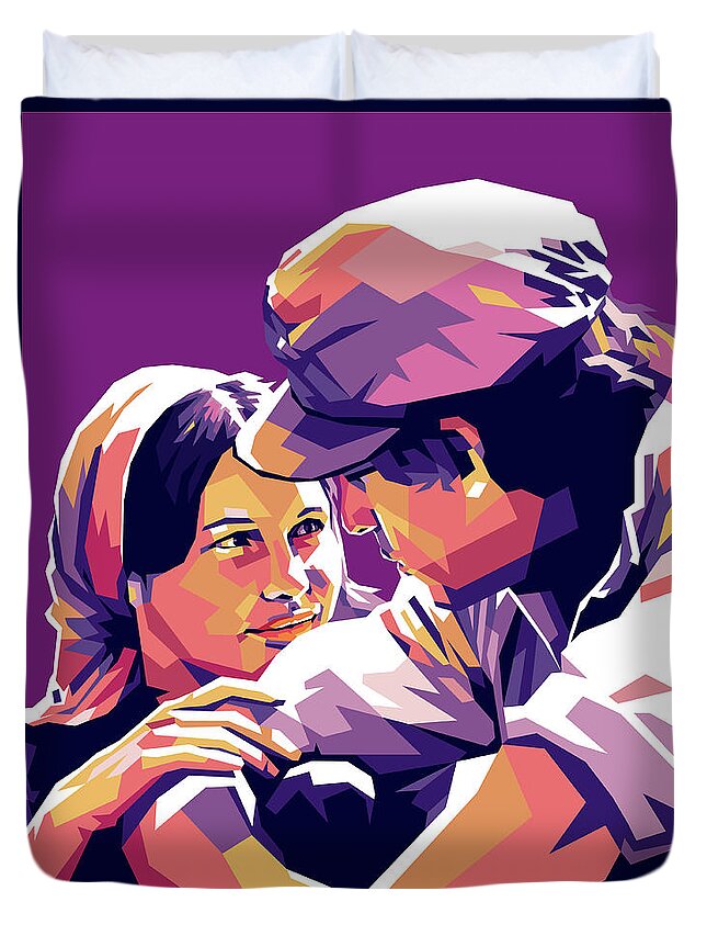 Paul Duvet Cover featuring the digital art Paul Michael Glaser and Michele Marsh by Stars on Art
