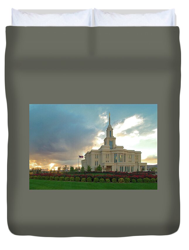 Temple Duvet Cover featuring the photograph Payson Utah Temple by Nathan Abbott