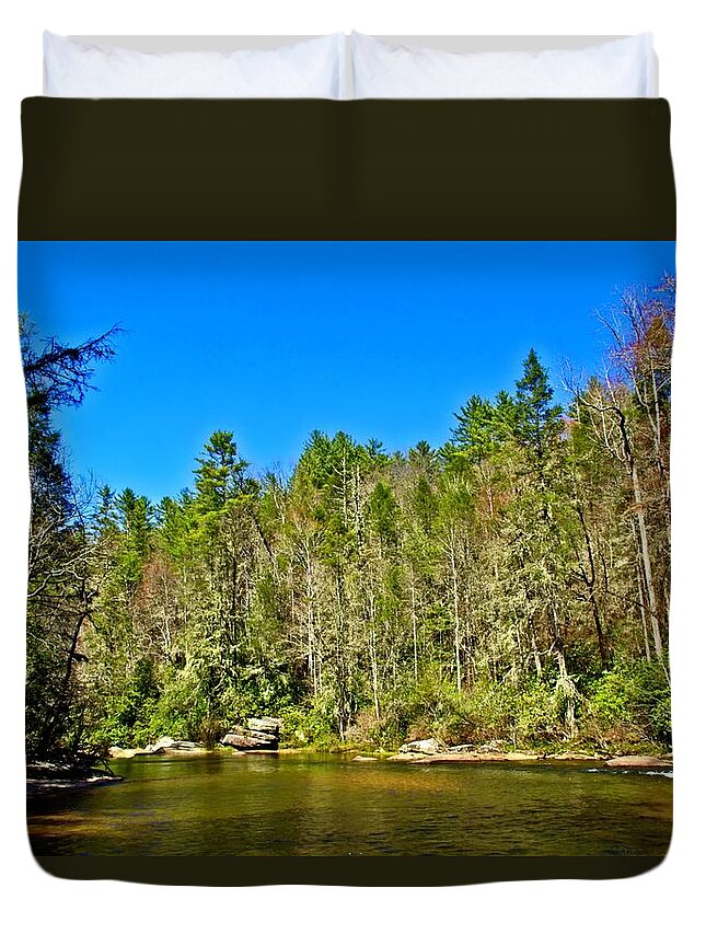 River Duvet Cover featuring the photograph Peace Along the River by Allen Nice-Webb