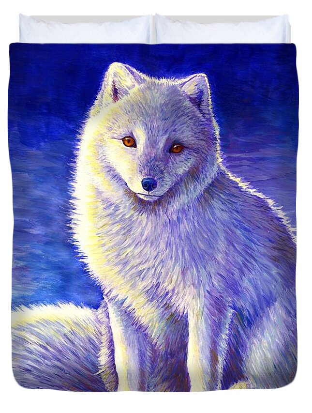 Arctic Fox Duvet Cover featuring the painting Peaceful Winter Arctic Fox by Rebecca Wang