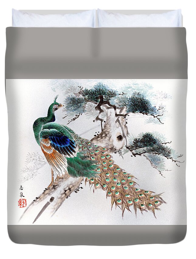 Japan Duvet Cover featuring the painting Peacock by Shisen
