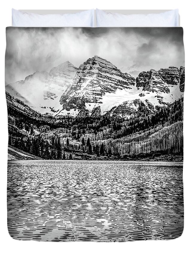 Colorado Art Duvet Cover featuring the photograph Peaks of Maroon Bells - Aspen Colorado Monochrome 1x1 by Gregory Ballos