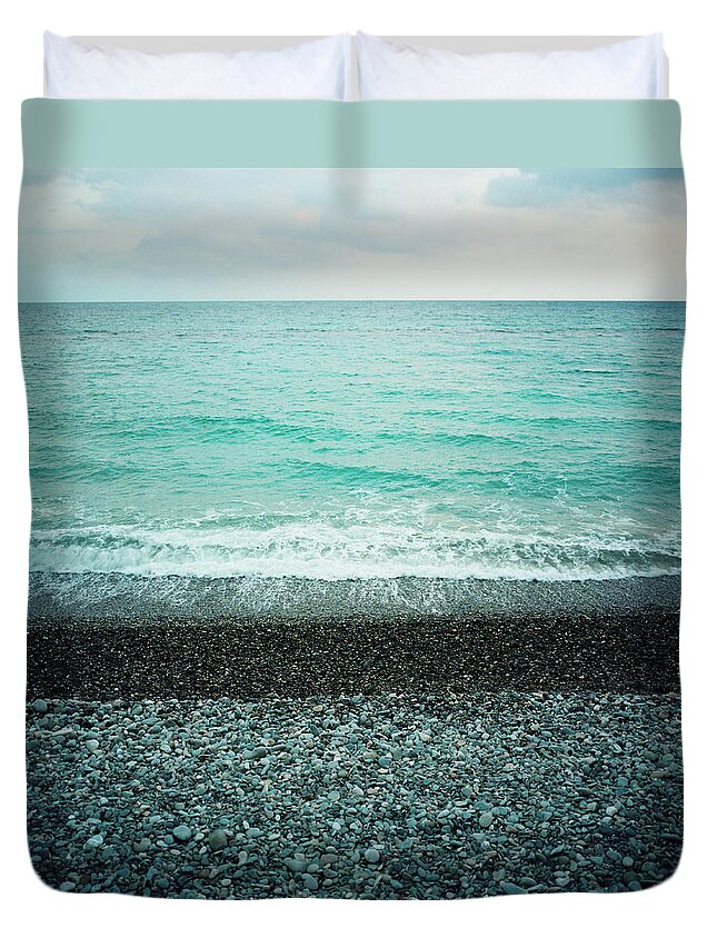 Outdoors Duvet Cover featuring the photograph Pebble Beach And Ocean by Silvia Otte