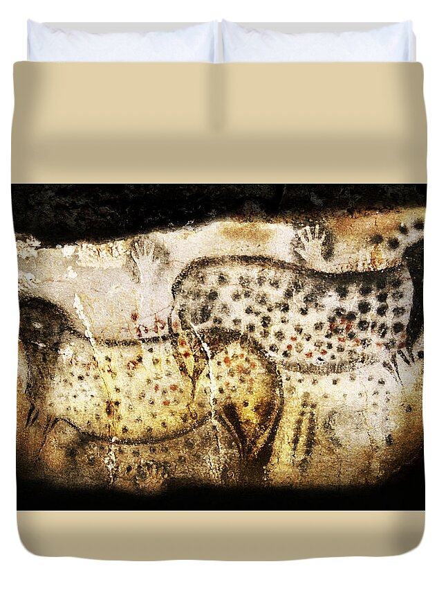 Pech Merle Horses Duvet Cover featuring the photograph Pech Merle Horses and Hands by Weston Westmoreland