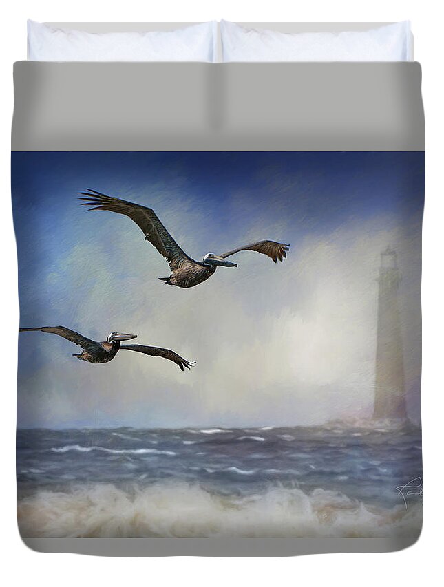 Pelicans Duvet Cover featuring the photograph Pelican Storm by Randall Allen