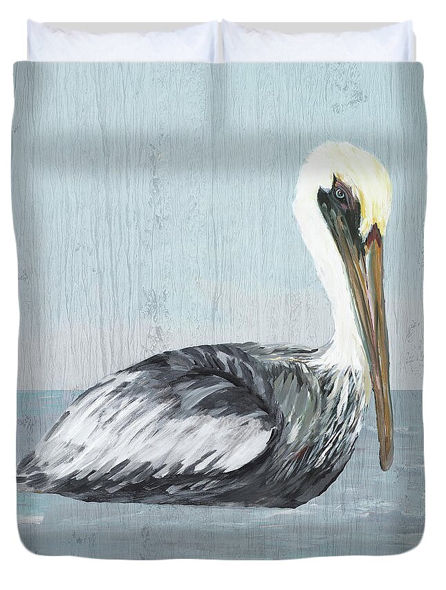 Pelican Duvet Cover featuring the painting Pelican Wash IIi by South Social D