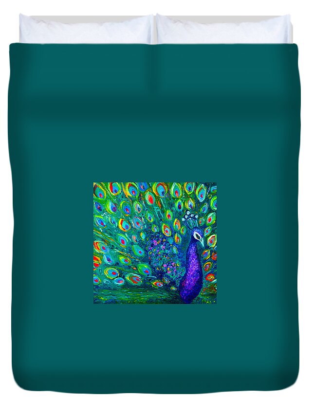 Peacock Duvet Cover featuring the painting Penny by Chiara Magni