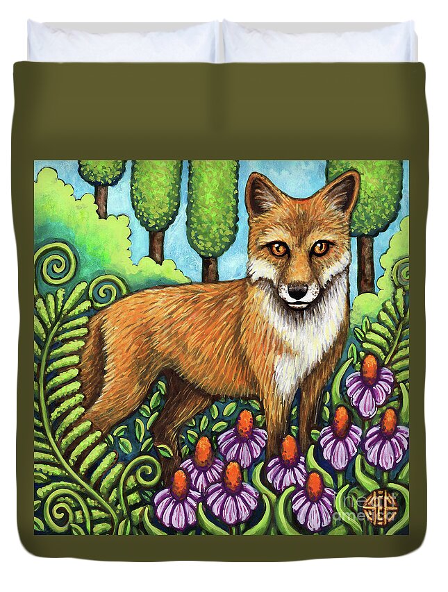 Animal Portrait Duvet Cover featuring the painting Pensive Fox by Amy E Fraser