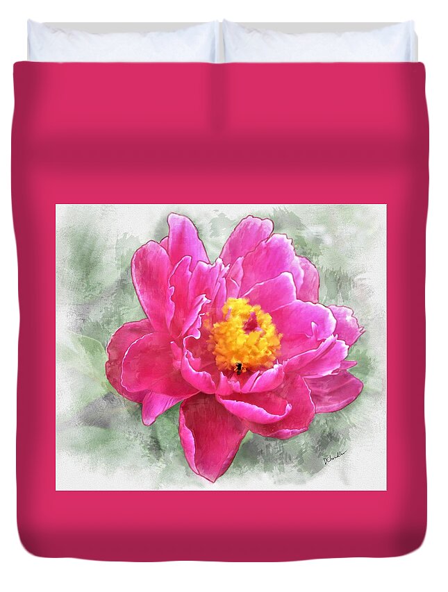 Peony Duvet Cover featuring the painting Peony and Bee by Diane Chandler