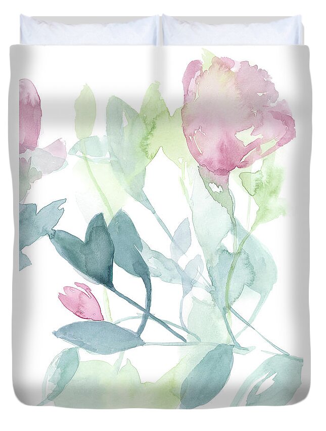 Botanical & Floral+flowers+other Duvet Cover featuring the painting Peony In Light II by Jennifer Goldberger