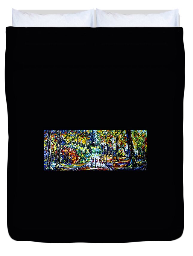 Park In Scotland Duvet Cover featuring the painting People In The Park by Mirek Kuzniar