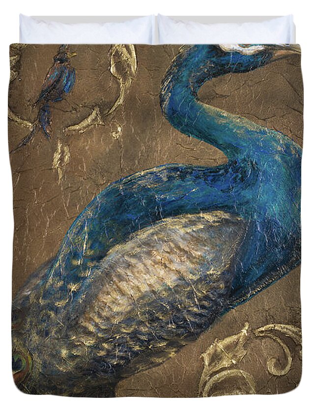Peacock Duvet Cover featuring the painting Pershing Peacock I by Tiffany Hakimipour