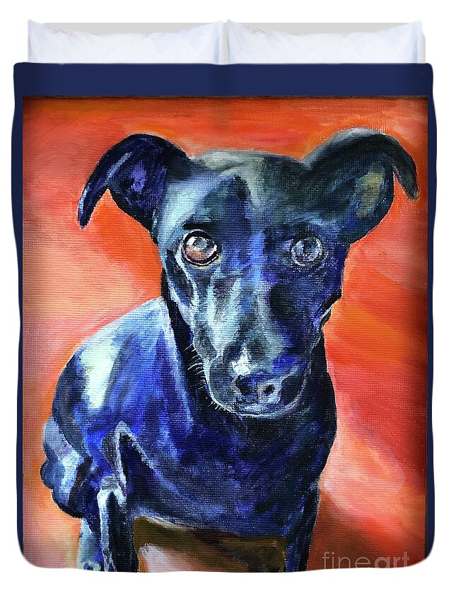 Dog Duvet Cover featuring the painting Peter by Kate Conaboy