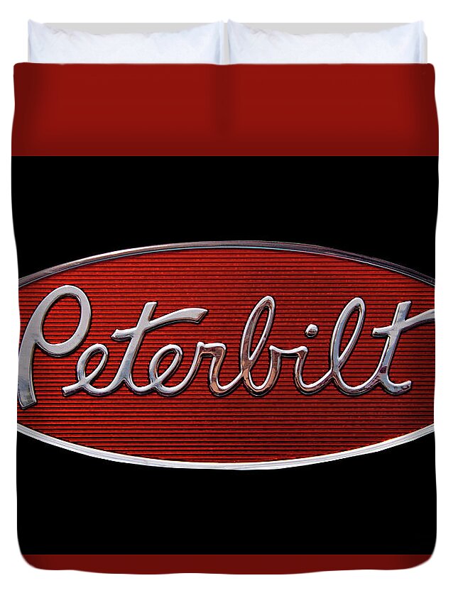 Peterbilt Duvet Cover featuring the photograph Peterbilt Emblem Black by Nick Gray