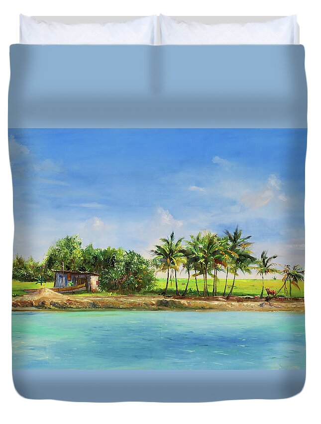 Caribbean Duvet Cover featuring the painting Petit Anse Nwe by Jonathan Gladding