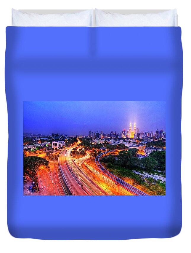 Railroad Track Duvet Cover featuring the photograph Petronas Twin Tower by Nazarudin Wijee