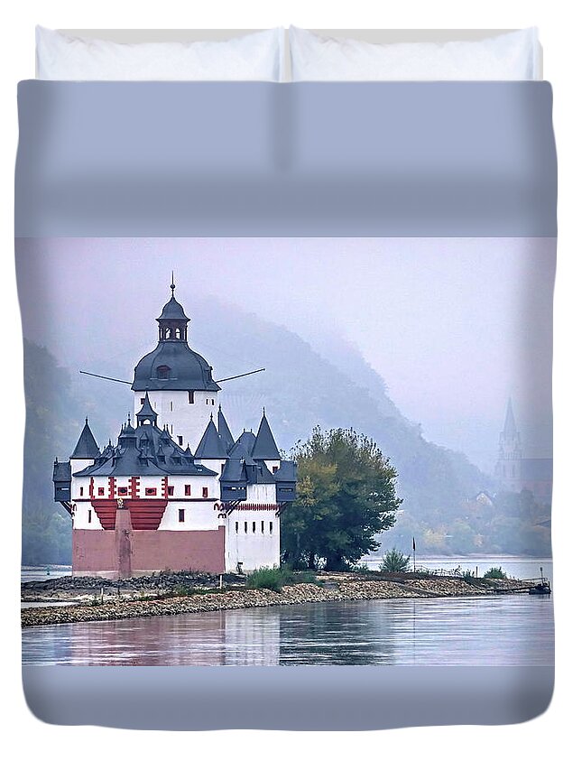 Estock Duvet Cover featuring the digital art Pfalzgrafenstein Castle, Kaub, Germany by Hans-peter Merten