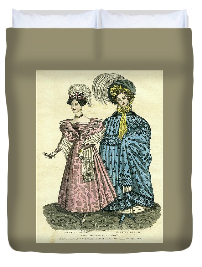 Evening Dress Duvet Cover featuring the mixed media Philadelphia Fashions by E W C