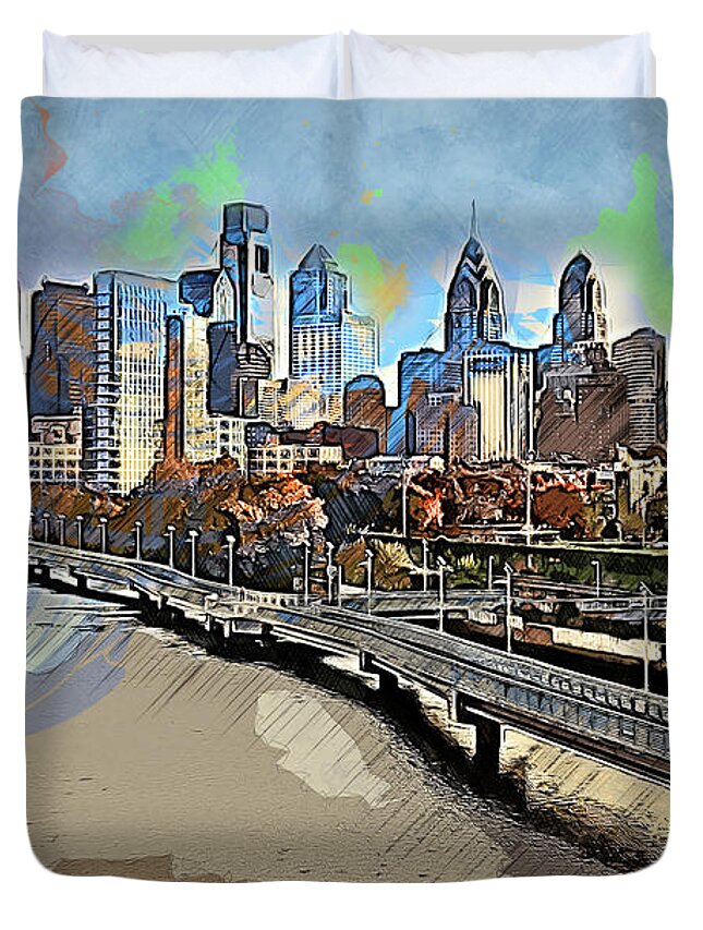 Philadelphia Duvet Cover featuring the painting Philadelphia, Pennsylvania - 10 by AM FineArtPrints